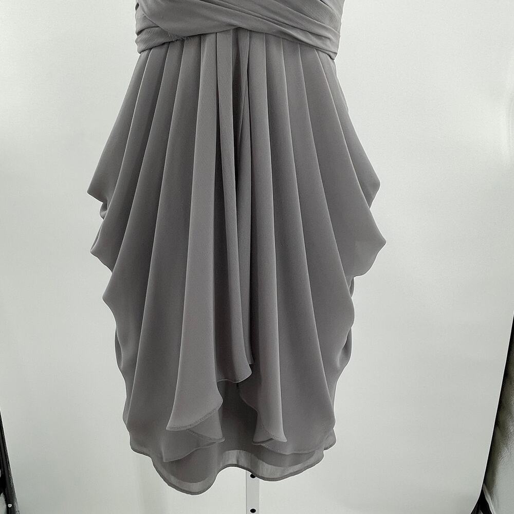 Watters & Watters Gray Strapless Chiffon Draped Formal Cocktail Party Dress 8 - Picture 5 of 9